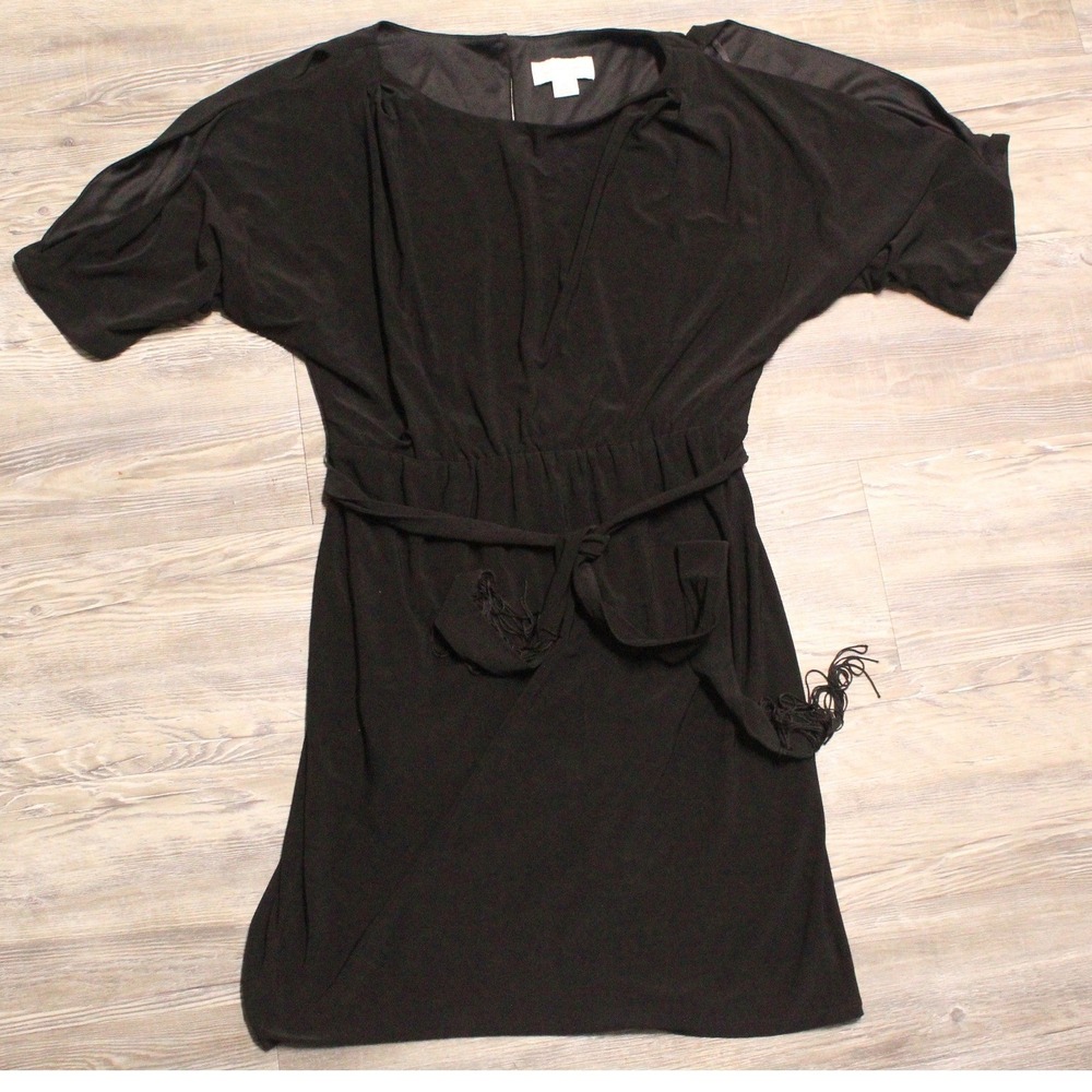 Jessica Simpson Black Cold Shoulder Dolman Sleeve Dress Fringe Belt Medium